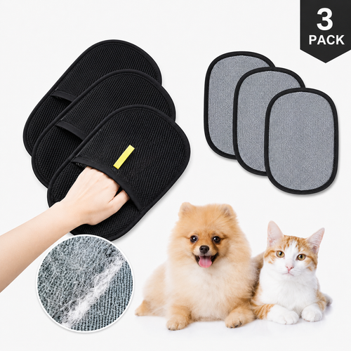 3-Pack Reusable Pet Hair Remover Mitt